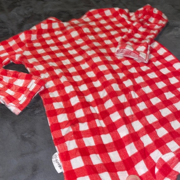 6m Gigi and Max Bamboo Red White Plaid Unisex Christmas Zipper Footie - Picture 10 of 11